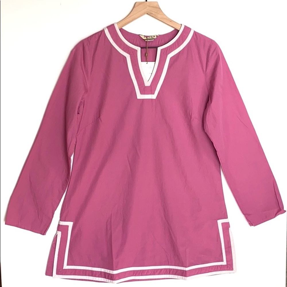 SHUKR long sleeve‎ violet & white tunic, Size M